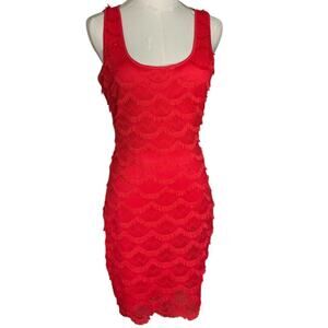 Guess Women's 2 Red Dress Sleeveless Fringe Bodycon Scoop Neck 1920s 1930s Style
